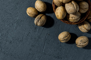 healthy walnuts on a dark background
