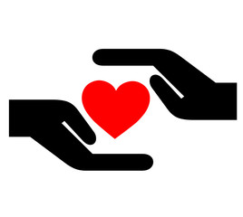 Caring hands with a red heart
