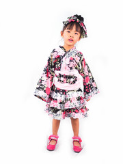 asian little girl  Wearing yukata on white backgound