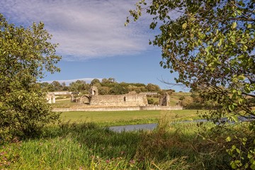 Kirkham Priory from the opposite river bank.