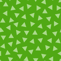 Vector seamless simple colorful pattern. Bright stylish texture with randomly disposed triangles. Repeating abstract minimalistic green background. Trendy childish print