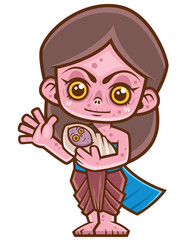 Vector illustration of Cartoon Female Thai ghost, Mae Nak