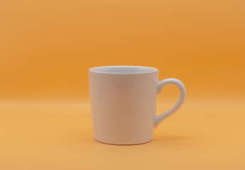A white glass of water or coffee on orange background, isolated