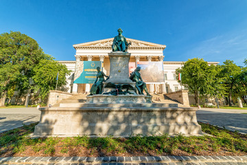 Budapest, Hungary - October 01, 2019: The Hungarian National Museum is set in a garden adorned with the most impressive monument is that of writer János Arany, who is best known for his Toldi trilogy.