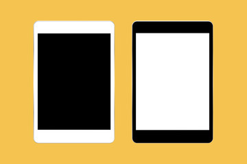 Fototapeta premium Black and white tablet computers mockups with blank screens isolated on yellow background with clipping path