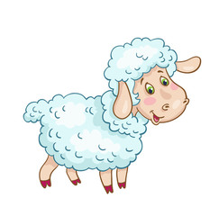 Little funny lamb stands isolated on white background. In cartoon style. Vector illustration.