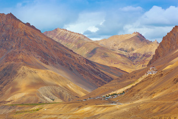 Spiti valley, Himachal Pradesh, India - view to ancient buddhist monastery Key Gompa