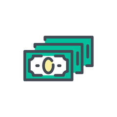 Dollars color line icon. Money notes and payment vector outline colorful sign.