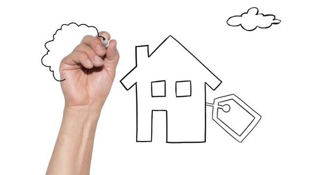 buy new home concept - hand draws house on whiteboard