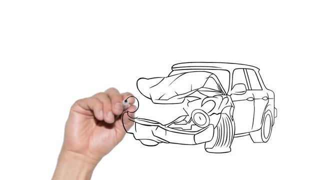 car accident and insurance concept hand drawn