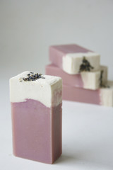 Handmade soap, olive oil, lavender fragrance, white and purple