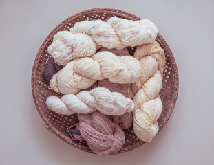 Indigenous Knowledge of thailand. Natural dye cotton fabric. Cotton thread dyed natural color. Raw...