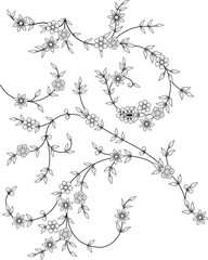 Beautiful hand drawn black and white floral drawing