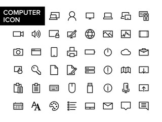 Simple outlined computer software technology icon. Computer Operating system icon set. Basic outlined digital computer basic element icon.