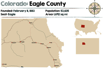 Large and detailed map of Eagle county in Colorado, USA