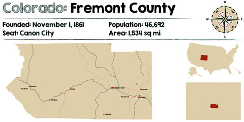 Large and detailed map of Fremont county in Colorado, USA