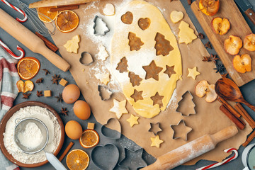  female hands making cookies from fresh dough at home