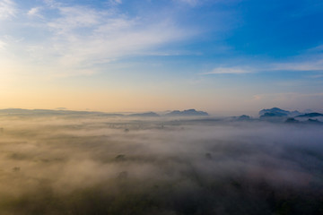 Morning sunrise with cloud over mountain in Surat Thani province, Thailand