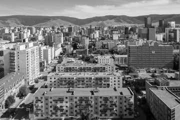 Aerial view of Ulaanbaatar, the capital of Mongolia, circa June 2019