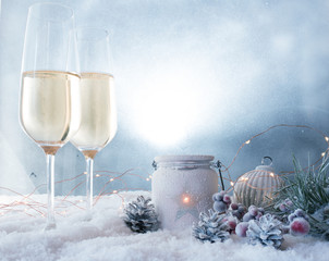 Winter still life with champagne