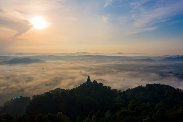 Morning sunrise with cloud over mountain in Surat Thani province, Thailand