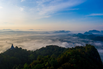 Morning sunrise with cloud over mountain in Surat Thani province, Thailand