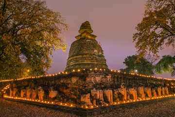 Old pagoda in Wat Maheyong temple at twilight time , Wat Maheyong temple , Location at the...