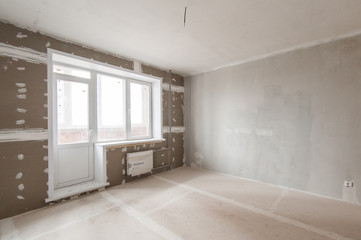 Russia, Moscow- May 29, 2019: interior room apartment. rough repair for self-finishing. finishing stage of construction