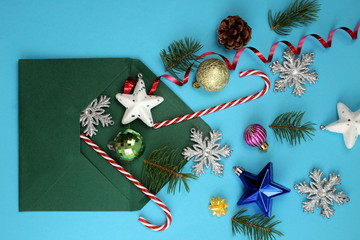 Christmas things and toys showered from the envelope