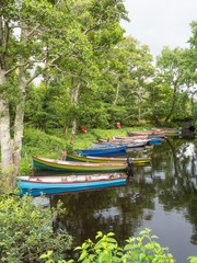 Fototapeta na wymiar Boats in Killarney National Park, Ireland