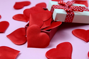 red heart shape a lot in gift box and around