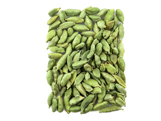 Cardamom isolated on white background with copy space for text or images. Spices and herbs. Packaging concept. Close-up.