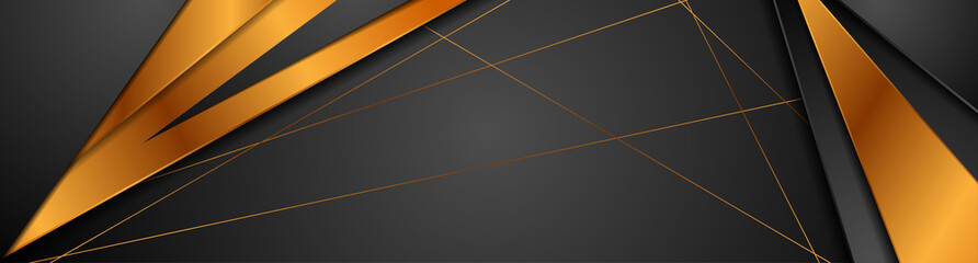 Black and bronze stripes abstract tech banner design. Concept corporate luxury golden background