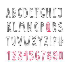 Hand drawn alphabet. Vector hand drawn font illustration design. 