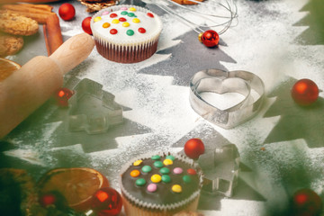 Preparing for Christmas. Baking holiday cookies close up