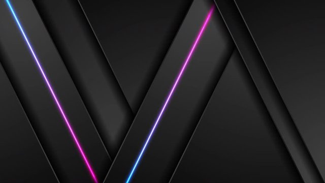Black tech abstract graphic motion design with blue and purple neon laser lines. Glowing modern futuristic background. Seamless looping. Video animation Ultra HD 4K 3840x2160