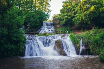 Dzhurynskyi waterfall near Nyrkiv village in Ukraine