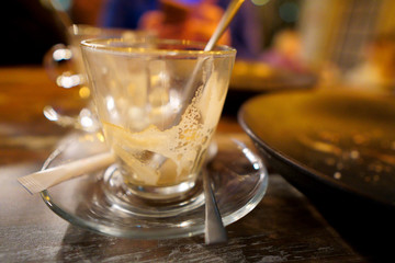 Empty glass mug after drinking coffee.