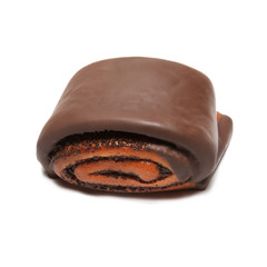 Bun with chocolate glaze isolated on white background