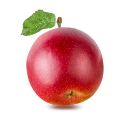 Fototapeta premium Red apple with leaf isolated on white background with clipping path