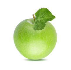 Green apple with leaf isolated on white background with clipping path