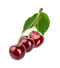 Cherryes with leaf isolated on white background with clipping path