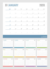 calendar for 2020 starts sunday, vector calendar design 2020 year