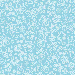 Vector light blue hand drawn flower repeat pattern. Suitable for gift wrap, textile and wallpaper. Suitable for gift wrap, textile and wallpaper. Surface pattern design.