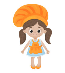 Pretty cooking small girl in apron vector illustration on white background