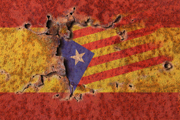 Catalonia flag on old dirty wall