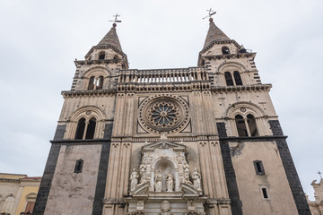 Exterior view of St Mary cathedral in Acireale town on Sicily Island in Italy