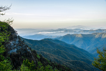 Mountainous landscape in Frakto forest, North Greece early in the morning