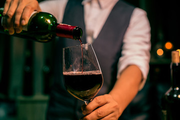 glass of red wine and bottle of wine