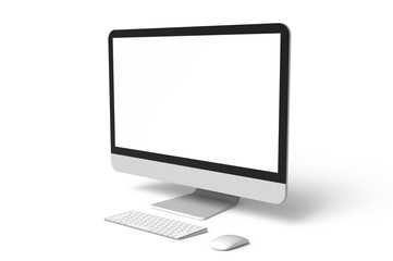 Fototapeta premium Empty screen Desktop keyboard, mouse on the white background